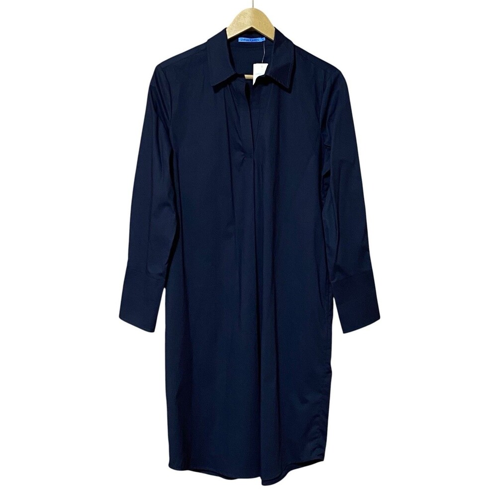 J. McLaughlin Cagney Womens M Navy Cotton Stretch Shirt Dress Pockets Preppy NWT
